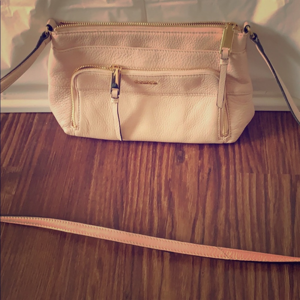 Calvin Klein Top Zip Pebble Crossbody Oatmeal